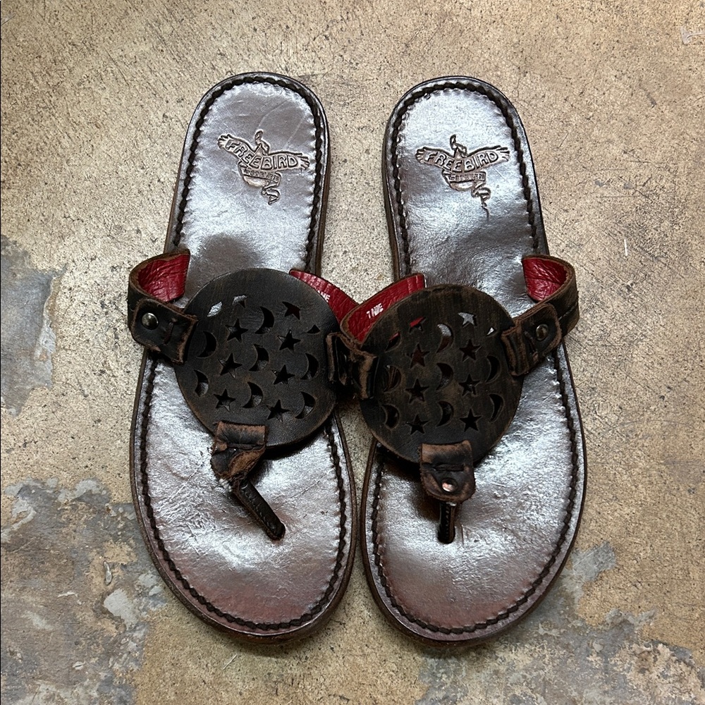 Freebird Dark Brown Leather Slide Sandals